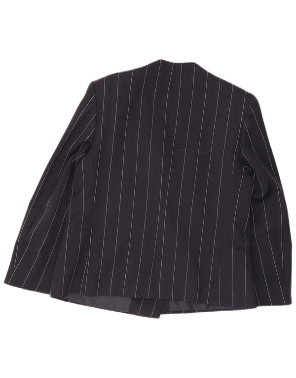ELENA MIRO Veste Blazer 2 Boutons Femme UK 18 XL Laine Rayée Bleu Marine