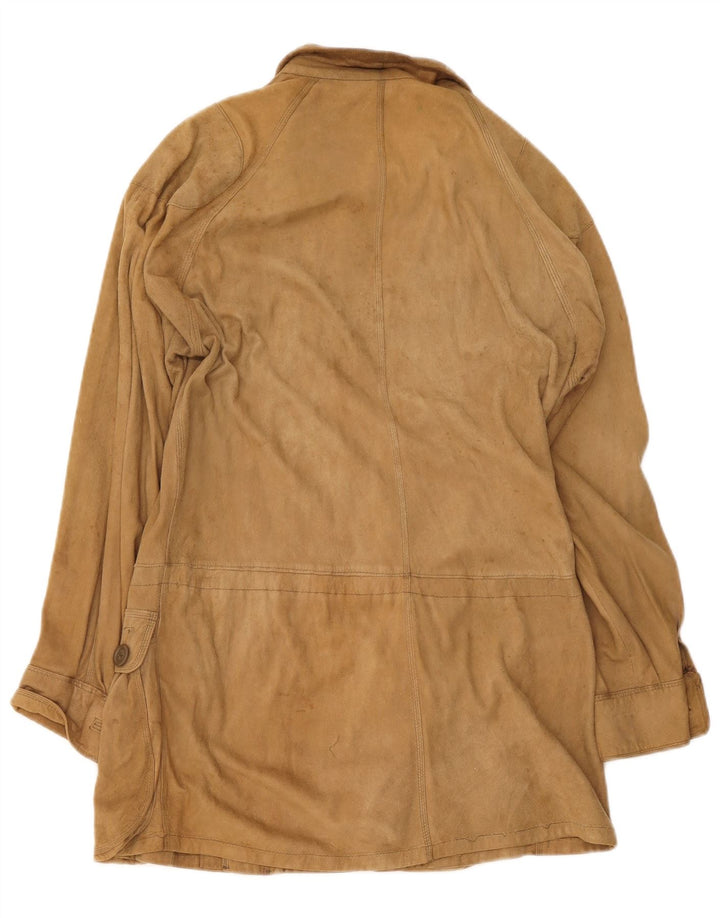 vintage Femmes Suède Pardessus UK 8 Petit Beige