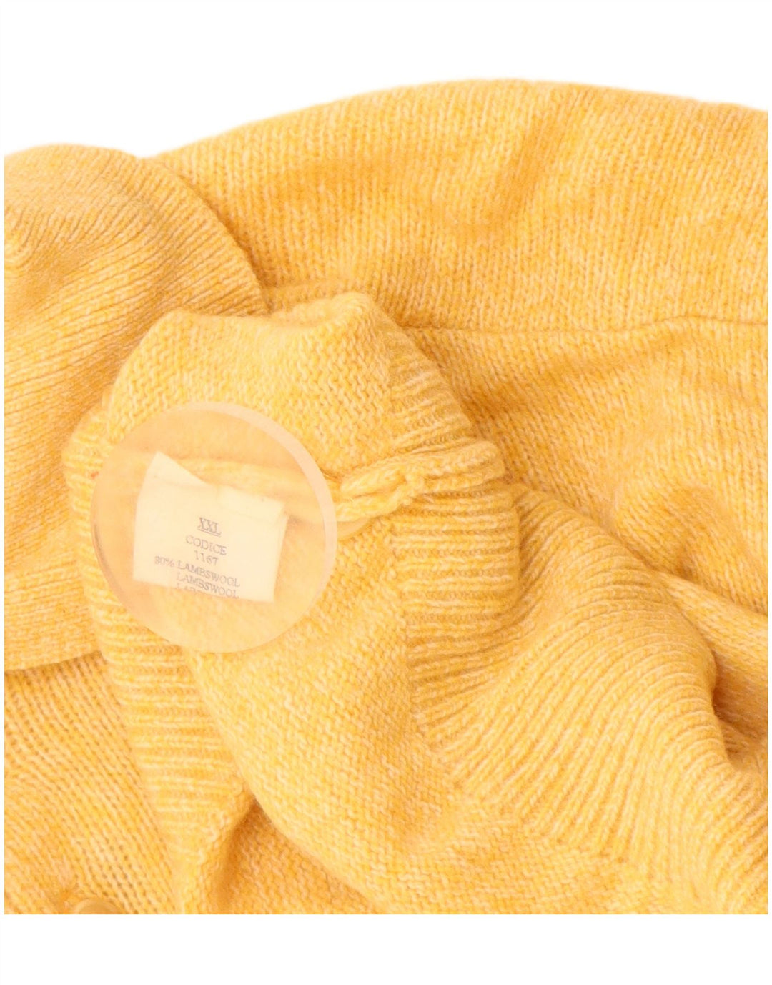 VINTAGE Pull à col polo pour homme 2XL en laine d'agneau jaune