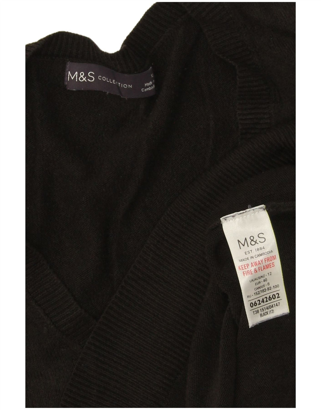 Marks & Spencer Pull col en V pour femme UK 12 Acrylique noir moyen