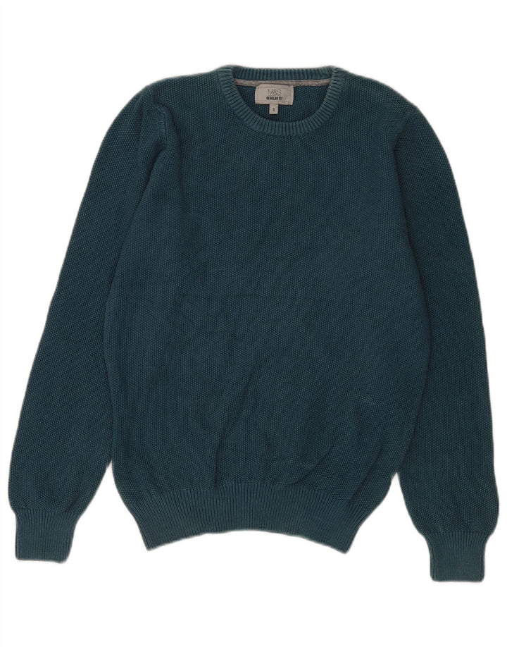 Marks & Spencer Pull à col rond coupe classique pour homme en coton bleu petit