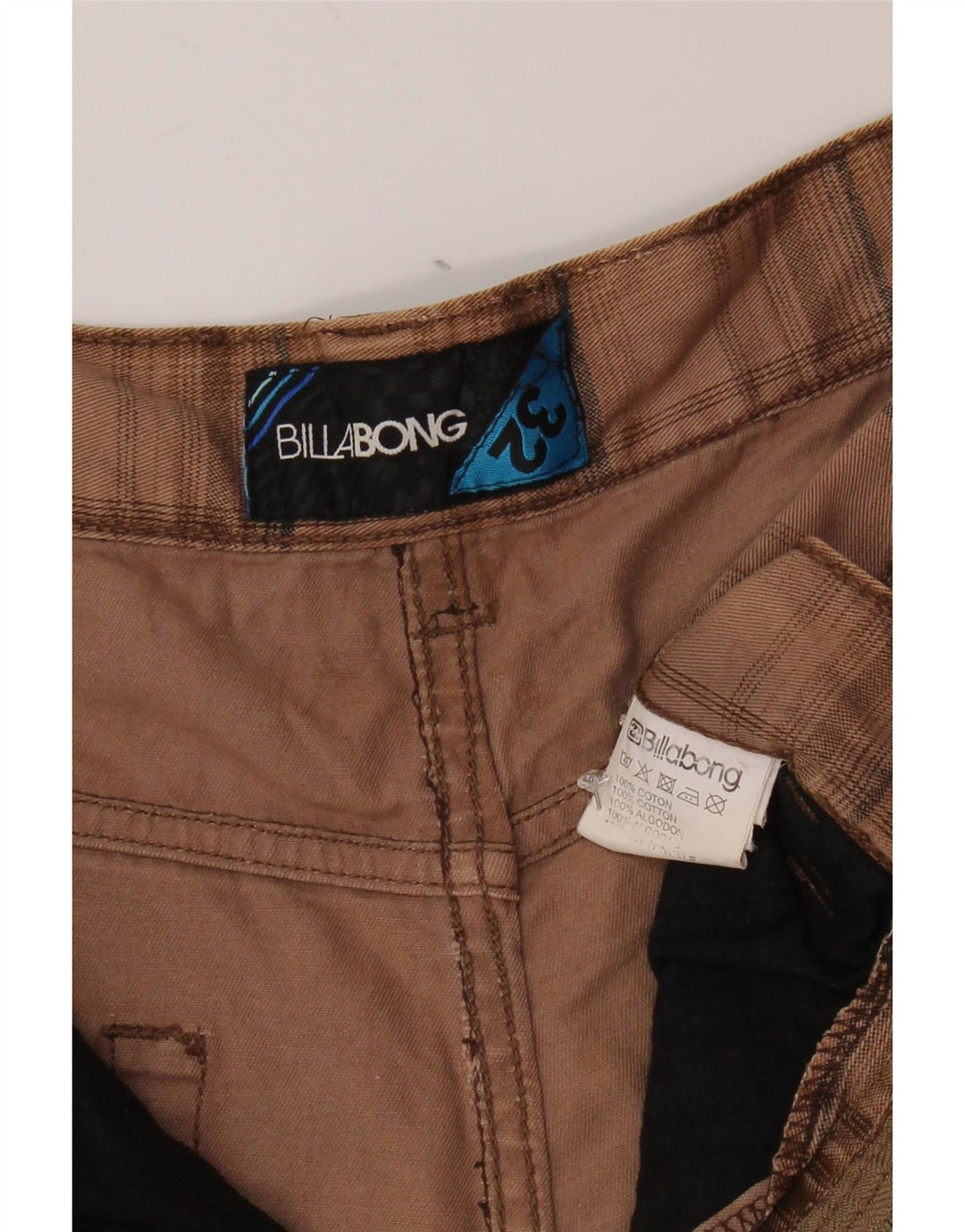 BILLABONG Short décontracté graphique pour hommes W32 en coton à carreaux beige moyen