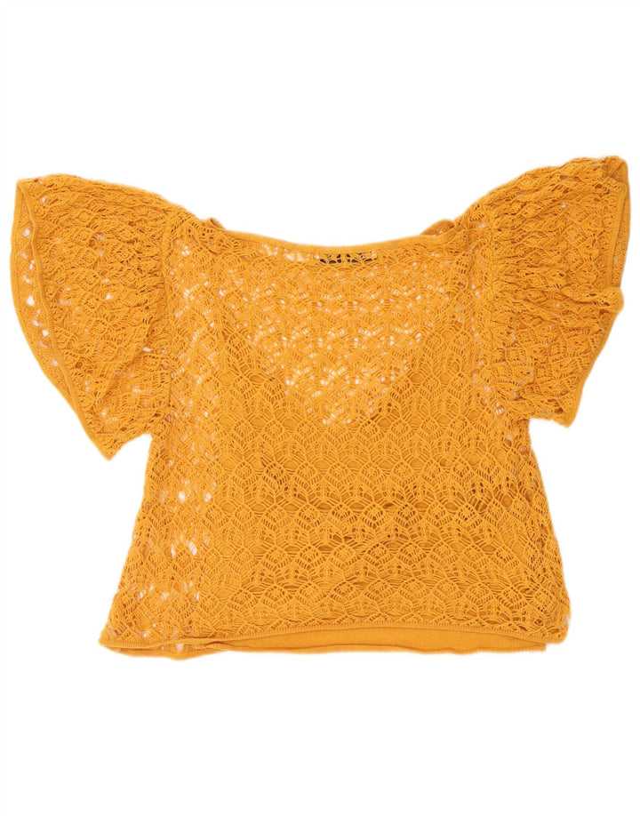 Zara Womens Crop Crochet See Through Top UK 10 Petit Jaune