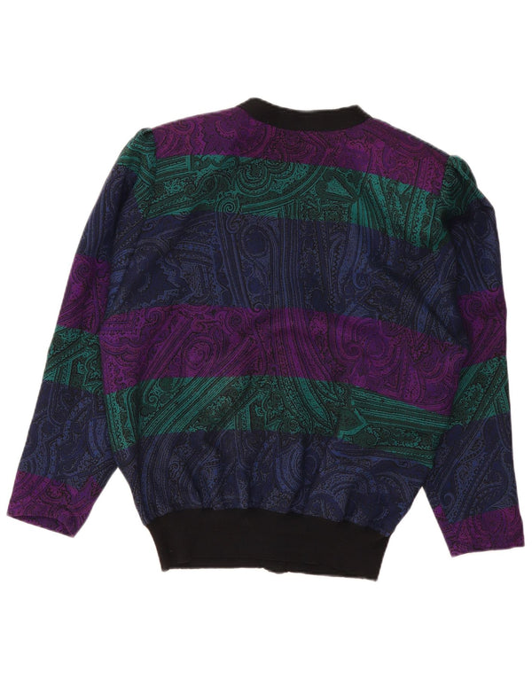 VINTAGE Pull Cardigan Femme UK 16 Grande Laine Paisley Multicolore