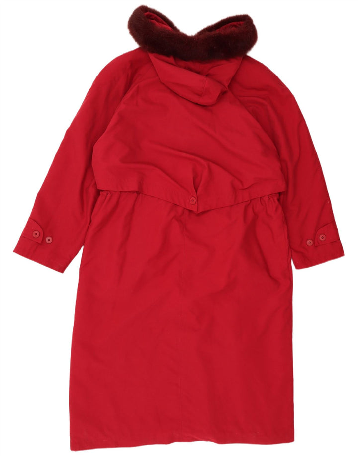 vintage Femme Trench à capuche Coat UK 14 Grand Polyester Rouge