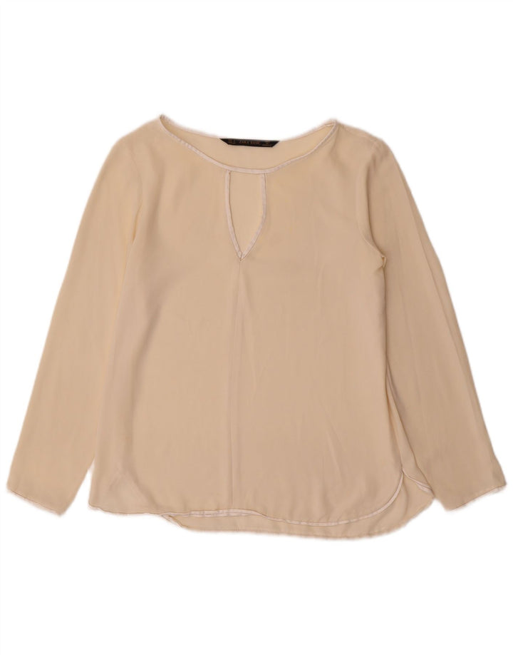 Zara Chemisier à manches longues pour femme UK 10 Petit Beige