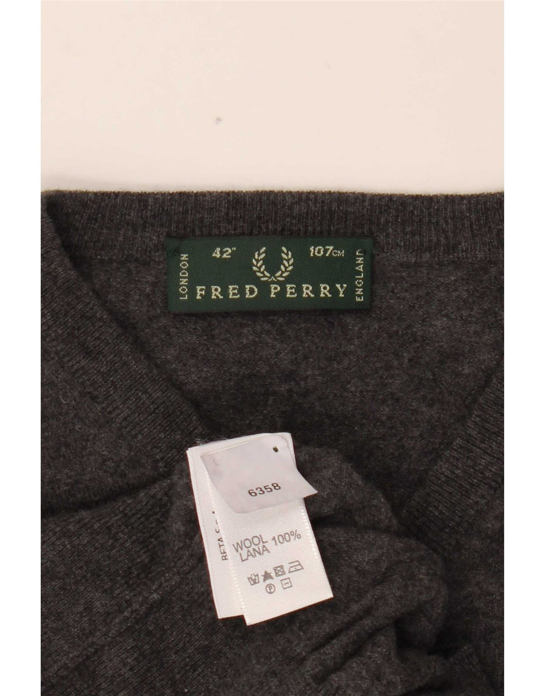 Fred Perry Pull Col V Homme Gris Moyen Laine
