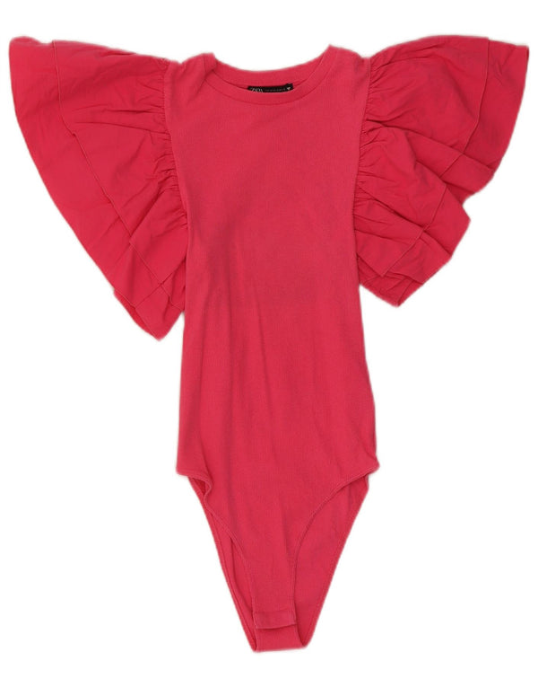 Zara Body Batwing Femme UK 8 Petit Coton Rose