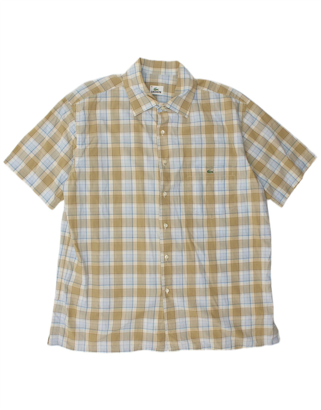 LACOSTE Chemise à manches courtes pour hommes Taille 46 2XL Kaki Check