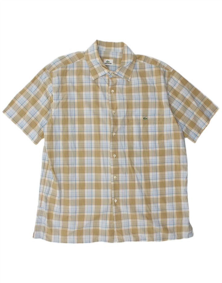 LACOSTE Chemise à manches courtes pour hommes Taille 46 2XL Kaki Check