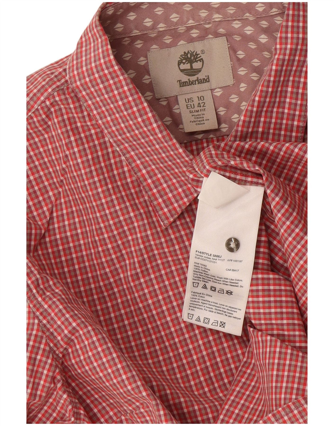Timberland Chemise Slim Fit pour Femme EU 42 Grand Coton Vichy Rouge