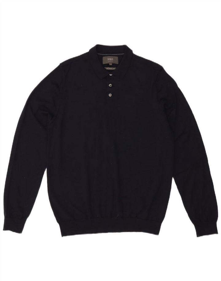 Marks & Spencer Pull à col polo pour homme en laine bleu marine Taille L