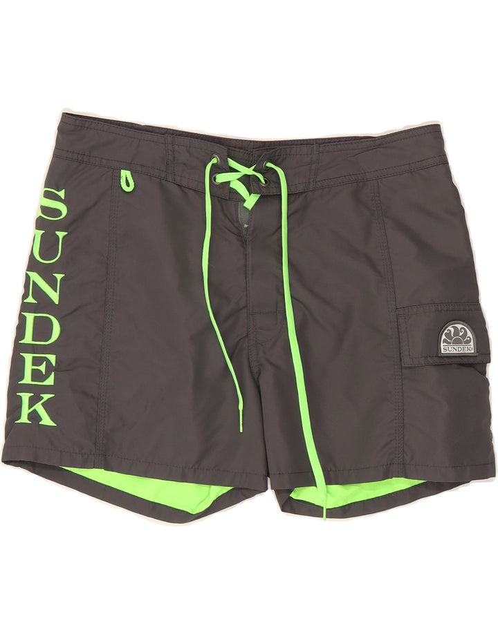 SUNDEK Mens Graphic Swimming Shorts Small  Grey Nylon Vintage Sundek and Second-Hand Sundek from Messina Hembry 