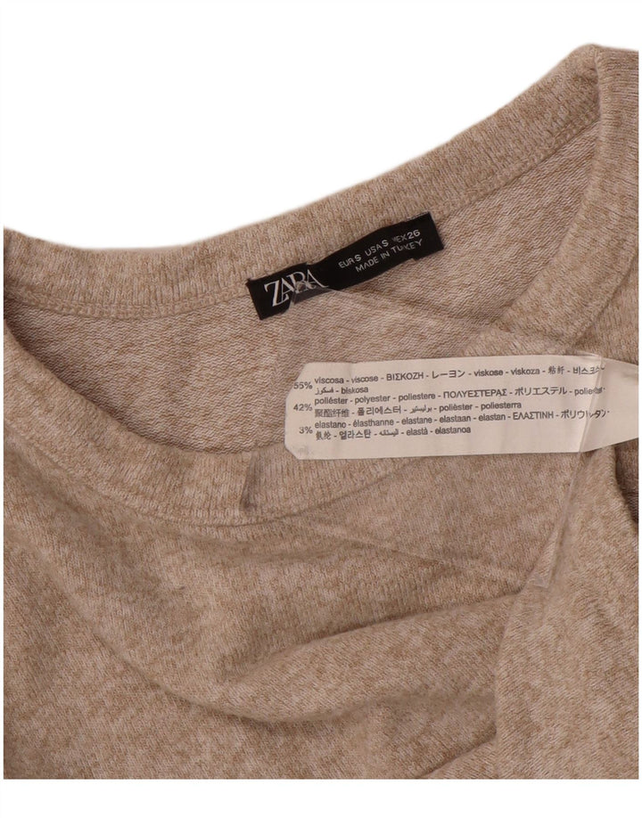 Zara Womens Crop Top Manches Longues UK 8 Petit Beige