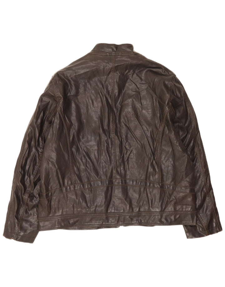 BKE Veste en simili cuir pour homme UK 44 2XL Marron Polyvinyle