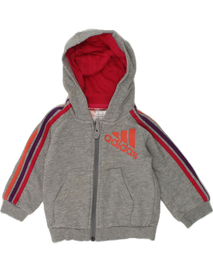 ADIDAS Baby Girls Graphic Zip Hoodie Sweater 3-6 Months Grey Cotton | Vintage Adidas | Thrift | Second-Hand Adidas | Used Clothing | Messina Hembry 