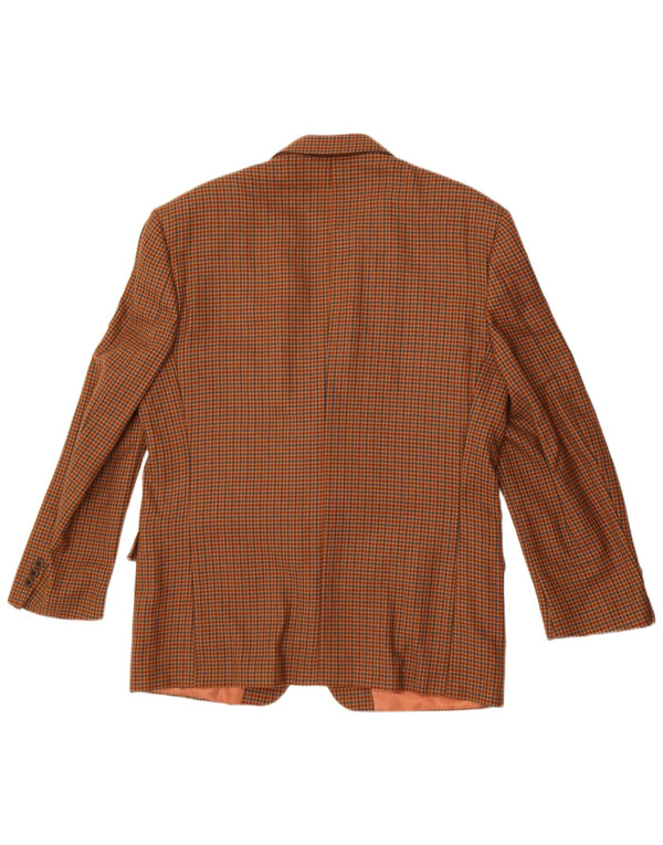 vintage Homme 2 Bouton Blazer Veste UK 38 Moyen Brun Pied-de-poule Laine