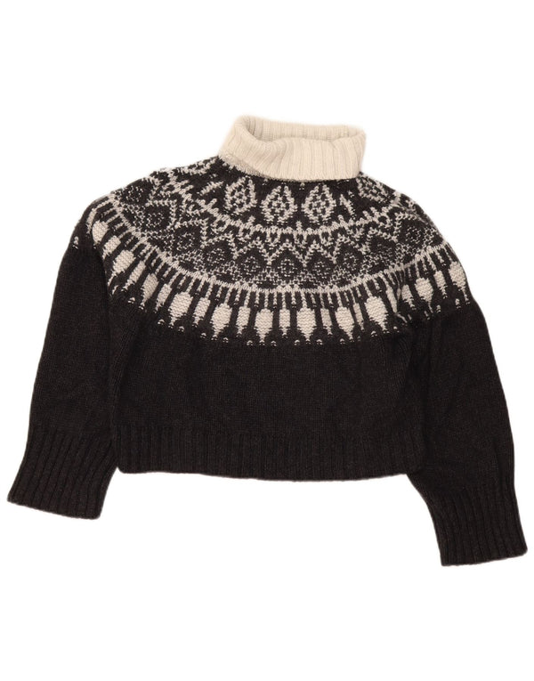 Massimo Dutti Pull court à col roulé pour femme UK 6 XS Noir Fair Isle