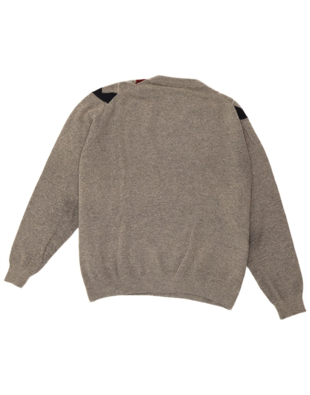 Rifle Pull col V pour homme en laine gris à losanges/diamants