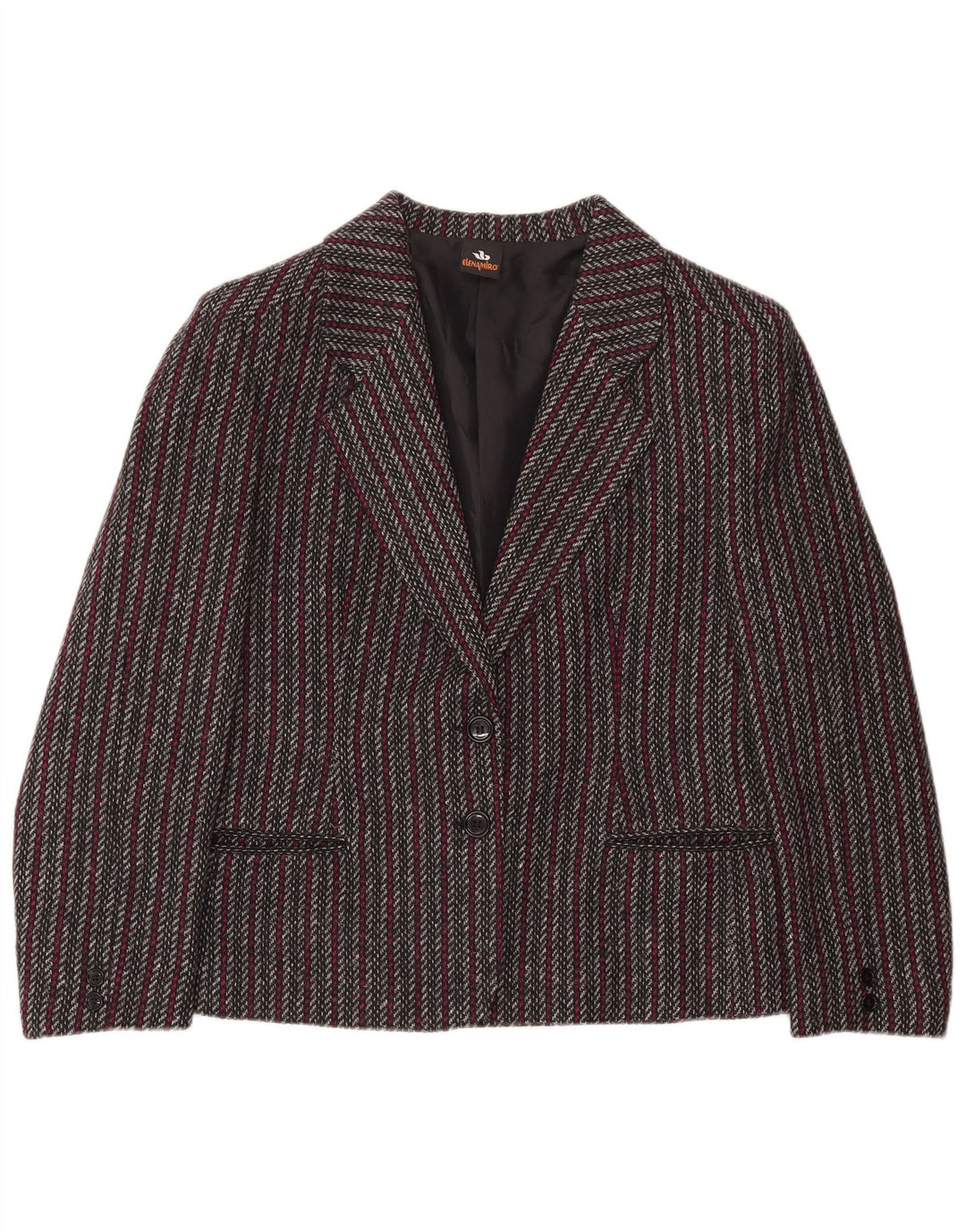 ELENA MIRO Veste blazer 2 boutons pour femme UK 14 Large Gris Rayé