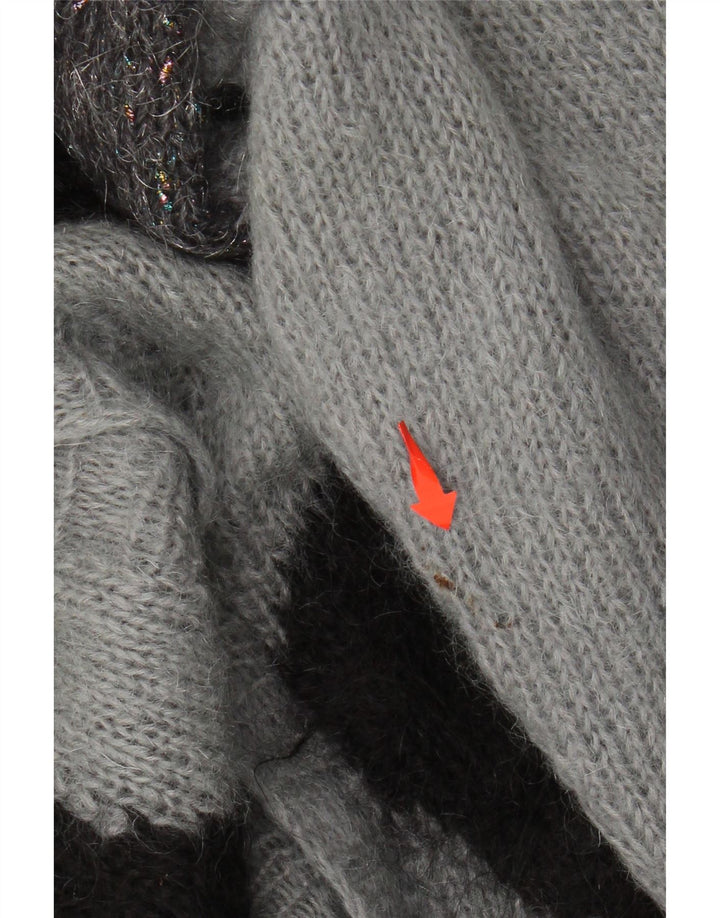 VINTAGE Pull Cardigan Femme UK 20 2XL Gris Colorblock