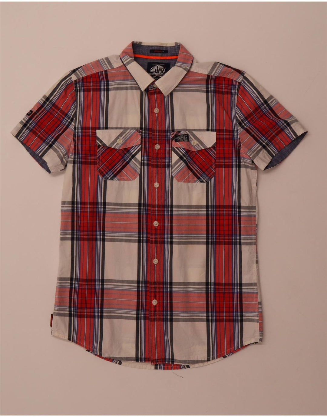 SUPERDRY Chemise à Manches Courtes Coupe Regular Homme Coton à Carreaux Rouge Moyen