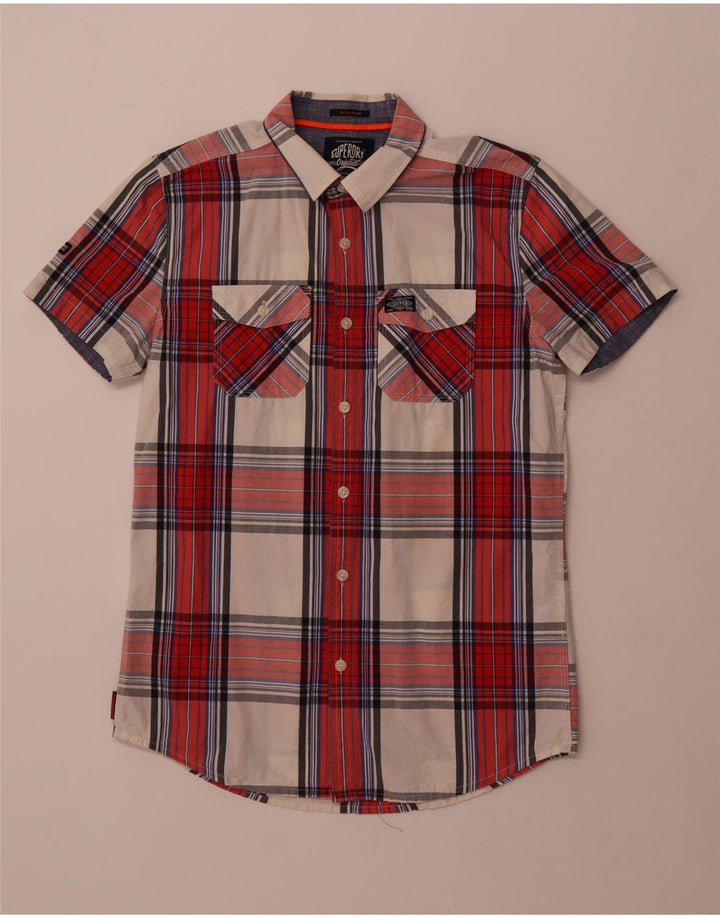 SUPERDRY Chemise à Manches Courtes Coupe Regular Homme Coton à Carreaux Rouge Moyen