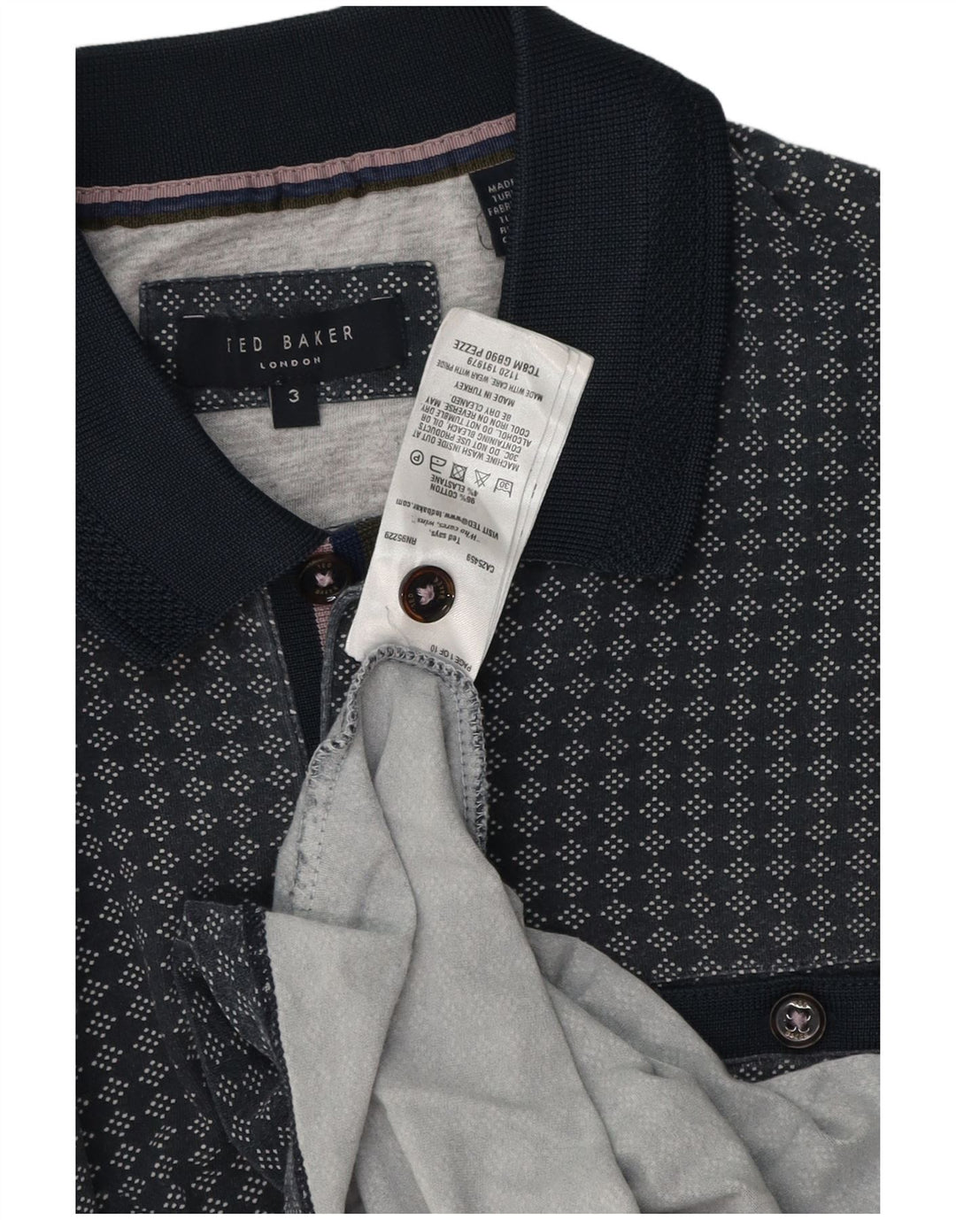 Ted Baker Polo Homme Taille 3 Bleu Marine Moyen Géométrique