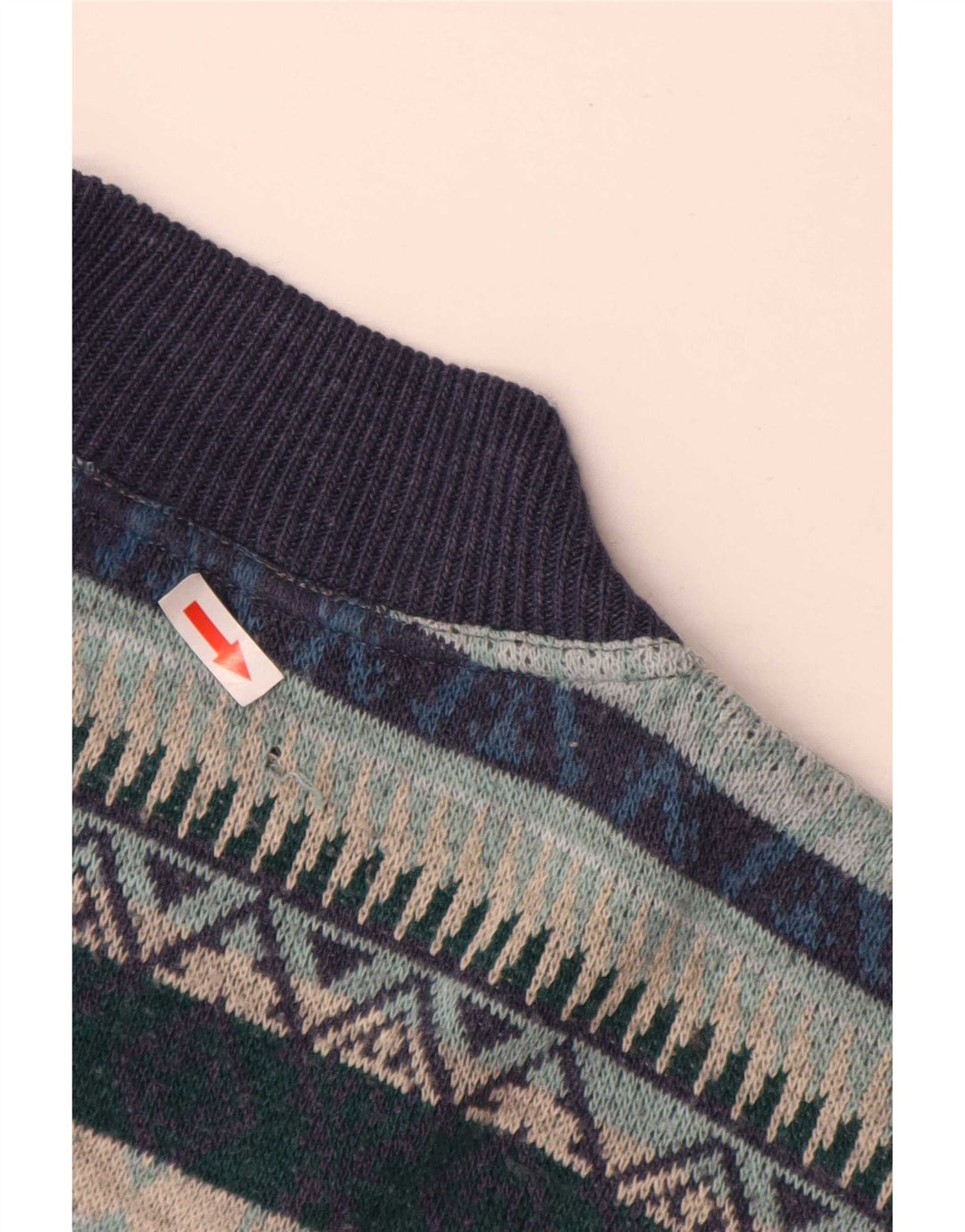 vintage Mens Turtle Neck Jumper Pull XL Bleu Marine Géométrique