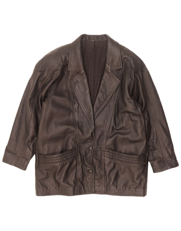 veste en cuir surdimensionnée femme vintage UK 16 Grand Noir