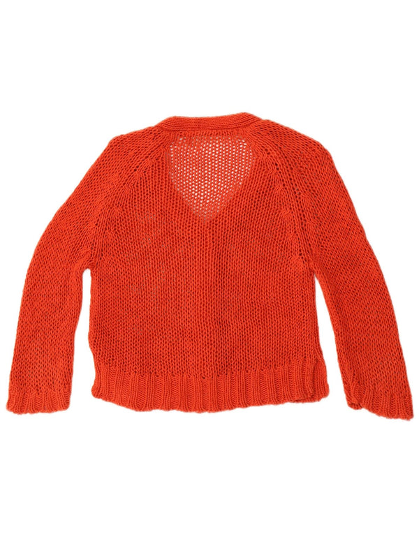 Zara Womens Crop Crochet Cardigan Sweater UK 8 Petite Ramie Orange