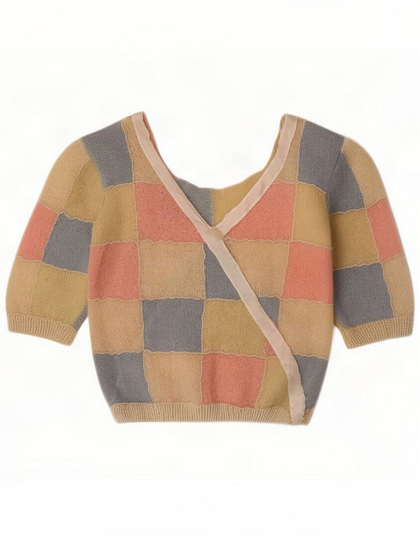 Vintage Womens V-Neck Jumper Sweater UK 10 Small Multicoloured Patchwork