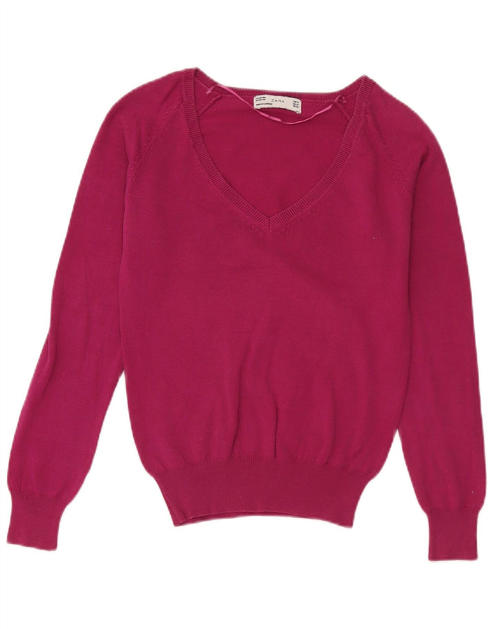 Zara Pull col V pour femme UK 12 Rose moyen