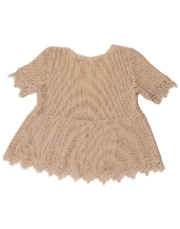 Zara Femmes Trafaluc Crop Crochet Blouse Top UK 6 XS Beige Coton