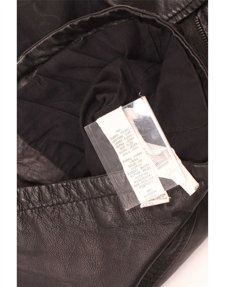 vintage Womens Crop Leather Biker Jacket UK 10 Petit cuir noir