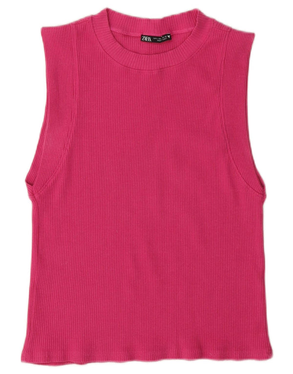 Zara Womens Crop Vest Top UK 14 Grand Coton Rose