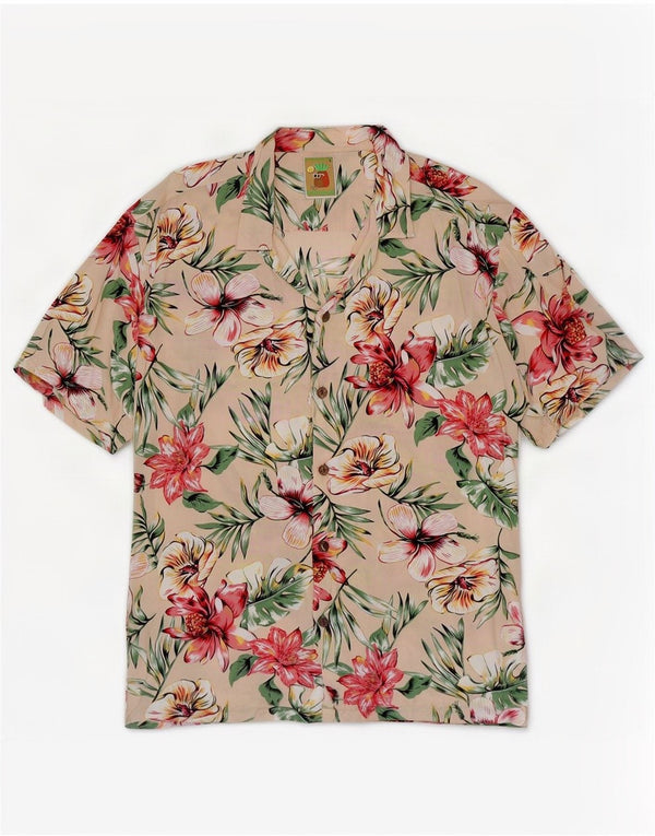 vintage Chemise à manches courtes pour hommes Grand Beige Floral Hawaïen