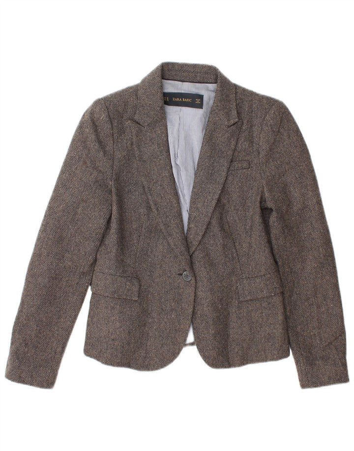 Zara Womens 1 Button Blazer Jacket UK 12 Acétate à chevrons gris moyen