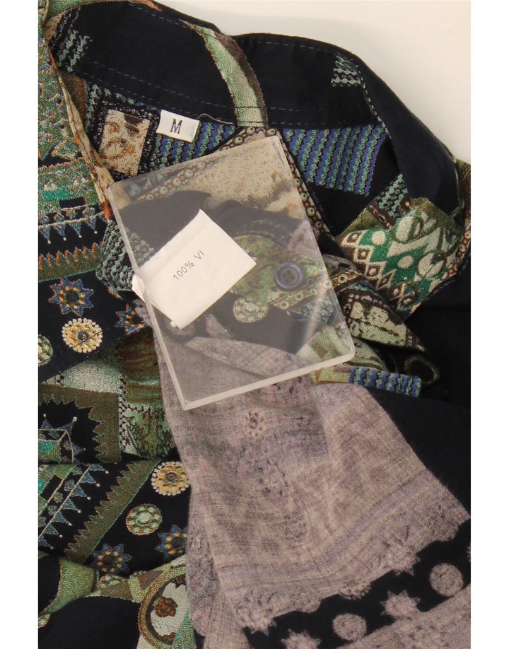 VINTAGE Chemise à Manches Courtes Homme Noir Moyen Patchwork Viscose