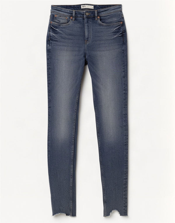 Zara Jean skinny vieilli pour femme EU 38 Small W28 L30 Bleu Coton