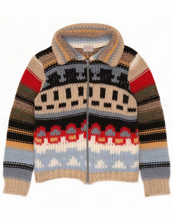 Vintage Womens Cardigan Sweater UK 12 Medium Multicolore Colourblock Wool