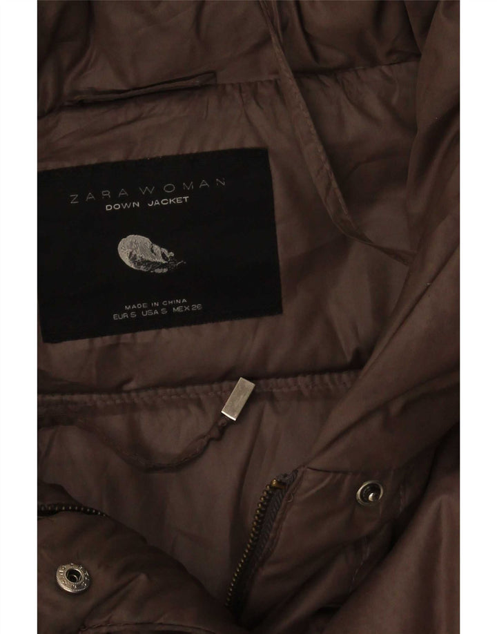 Zara Veste matelassée pour femme UK 8 Small Marron Polyester