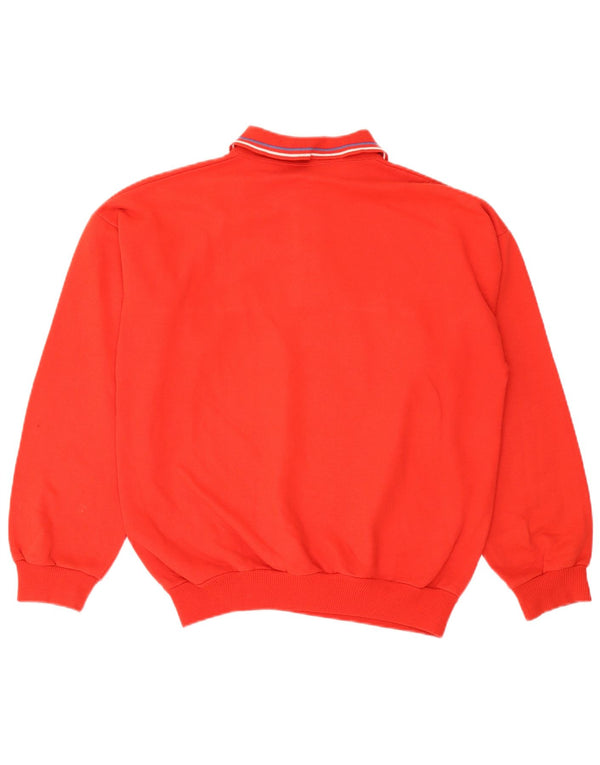 vintage Mens Polo Neck Sweatshirt Jumper Grand Coton Rayé Rouge