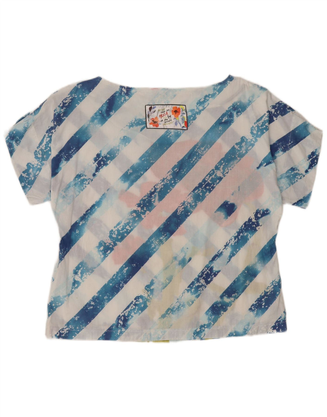 DESIGUAL Femme Chemisier Graphique Top UK 44 Bleu Moyen Rayé