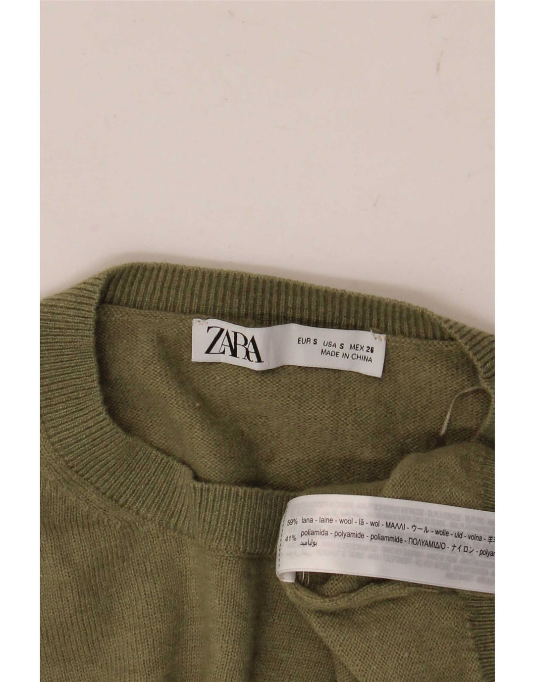 Zara Pull surdimensionné à col rond pour femme UK 10 Petite laine verte