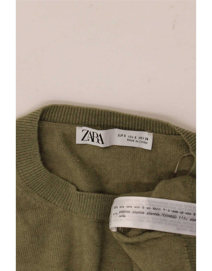Zara Pull surdimensionné à col rond pour femme UK 10 Petite laine verte