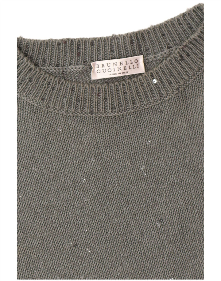 BRUNELLO CUCINELLI Pull à col rond pour femme UK 12 Gris moyen