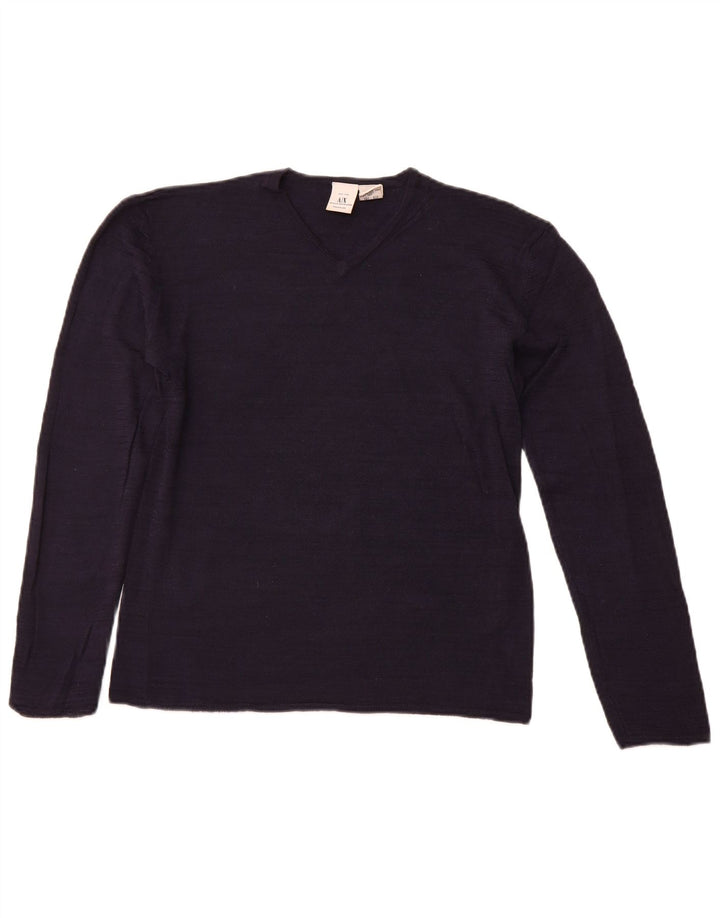 ARMANI EXCHANGE Pull col en V pour femme UK 12 Bleu marine moyen
