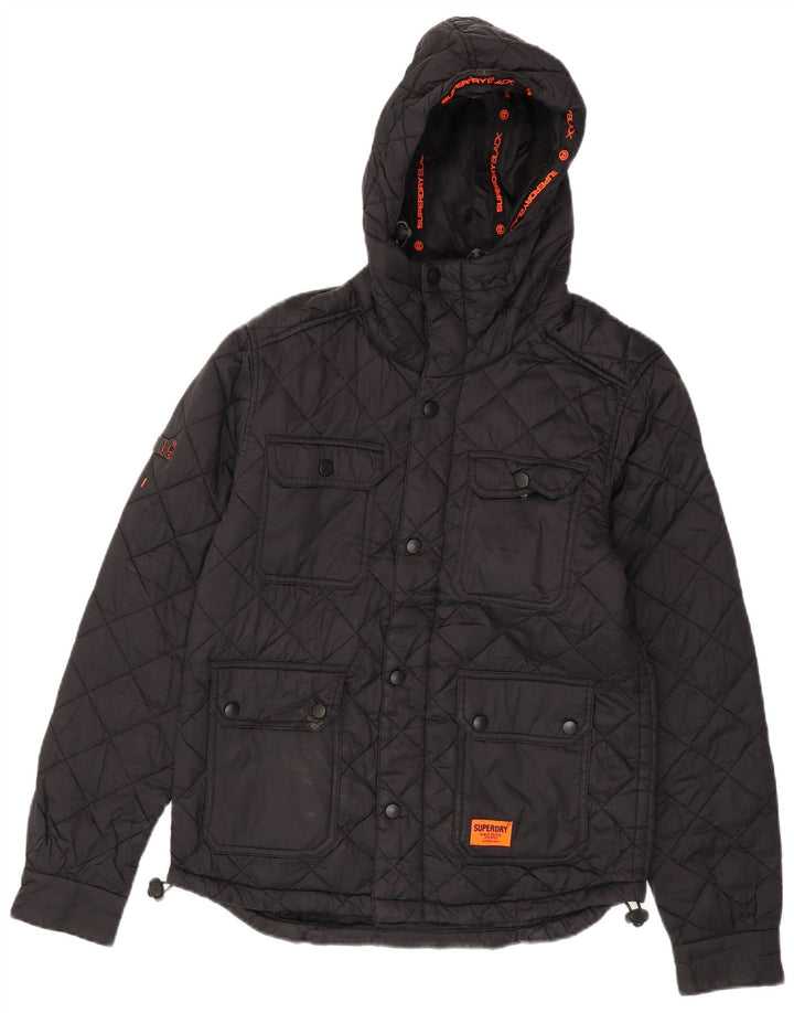 SUPERDRY Veste matelassée à capuche pour hommes UK 36 Small Black Nylon