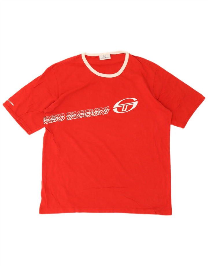 Sergio Tacchini T-Shirt Graphique Homme Top 2XL Rouge Coton